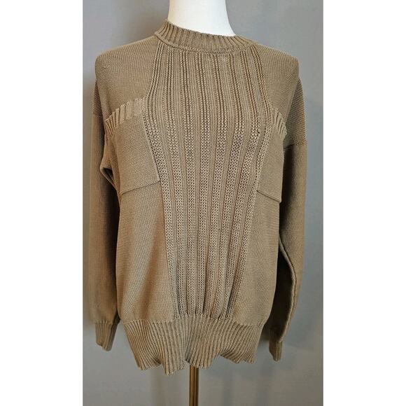 Peruvian Connection 100% Pima Cotton Taupe Knit Sweater Women’s XL Handmade Peru - Picture 1 of 10